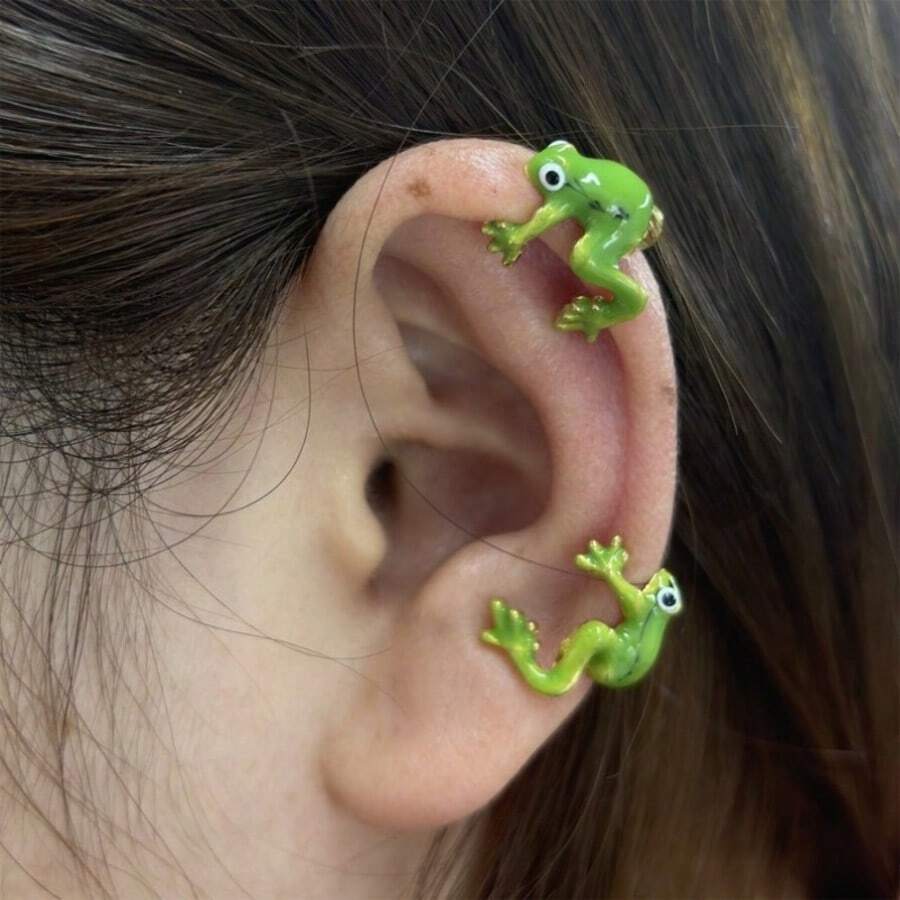 1 Pair Fashionable Cute Blue Frog Earrings, Suitable For Daily Wear And Vacation, Perfect Gift For Friends - Gold - View 1