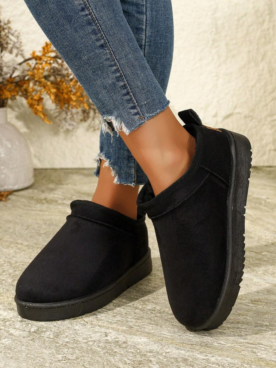 Women's Fashion Comfortable Non-Slip Plush Warm Thick Sole Snow Boots Low Top Thick Boots, Women's Fashion Boots Snow Boots, Bohemian Fur Lining Vintage Winter Shoes - Black - View 1