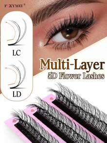 FOXYMEI 12 Rows Multi-Layer 5D Flower False Eyelashes LC/LD Curl Pre-Made Fan Single Lash 8-15mm Slim Fluffy Dense Effect Handmade Faux Mink Hair Lash Extensions Voluminous Dense Makeup Effect Eyelash Artist Supplies - LC - View 9