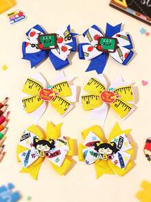 6/2pcs Colorful Back To School Hair Bows,Pencil Apple Litter Girl Bow Hair Clips,Fabric Alligator Clips Cute Hair Accessories For Girls Gifts School - Multicolor - View 2