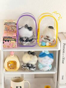 Chic Monster Clear PVC Storage Bag, Dustproof Transparent Protective Display Case For Standing/Sitting Figures, Portable & Waterproof PVC Organizer With Keychain For Dolls Such As Labubu, Cables Add Earbuds, FeatureValentine's/Christmas Gifts (Doll Not Included), For Labubu - Multicolor - View 11