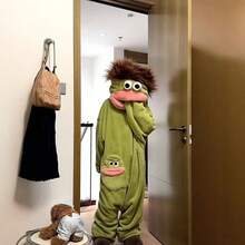 1pc/6 Styles: White, Purple, Yellow, Green One-Piece Pajamas, Premium Loungewear, Suitable For Cosplay, Unisex One-Piece Pajama Set, Cute And Funny Cartoon Big Mouth Monster Thick Coral Fleece Loungewear, Couple Pajamas, Cartoon Pajamas - Multicolor - View 13