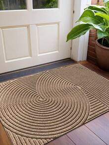1pc Khaki Geometric Striped Rug, Made Of Stain-Resistant Polyester, Non-Slip And Easy To Clean, Suitable For Patio, Indoor, Outdoor, Garden, Hallway, Home Decor, Bathroom Rug, Floor Rug, Outdoor Rug, Bathroom Accessories - Khaki - View 1