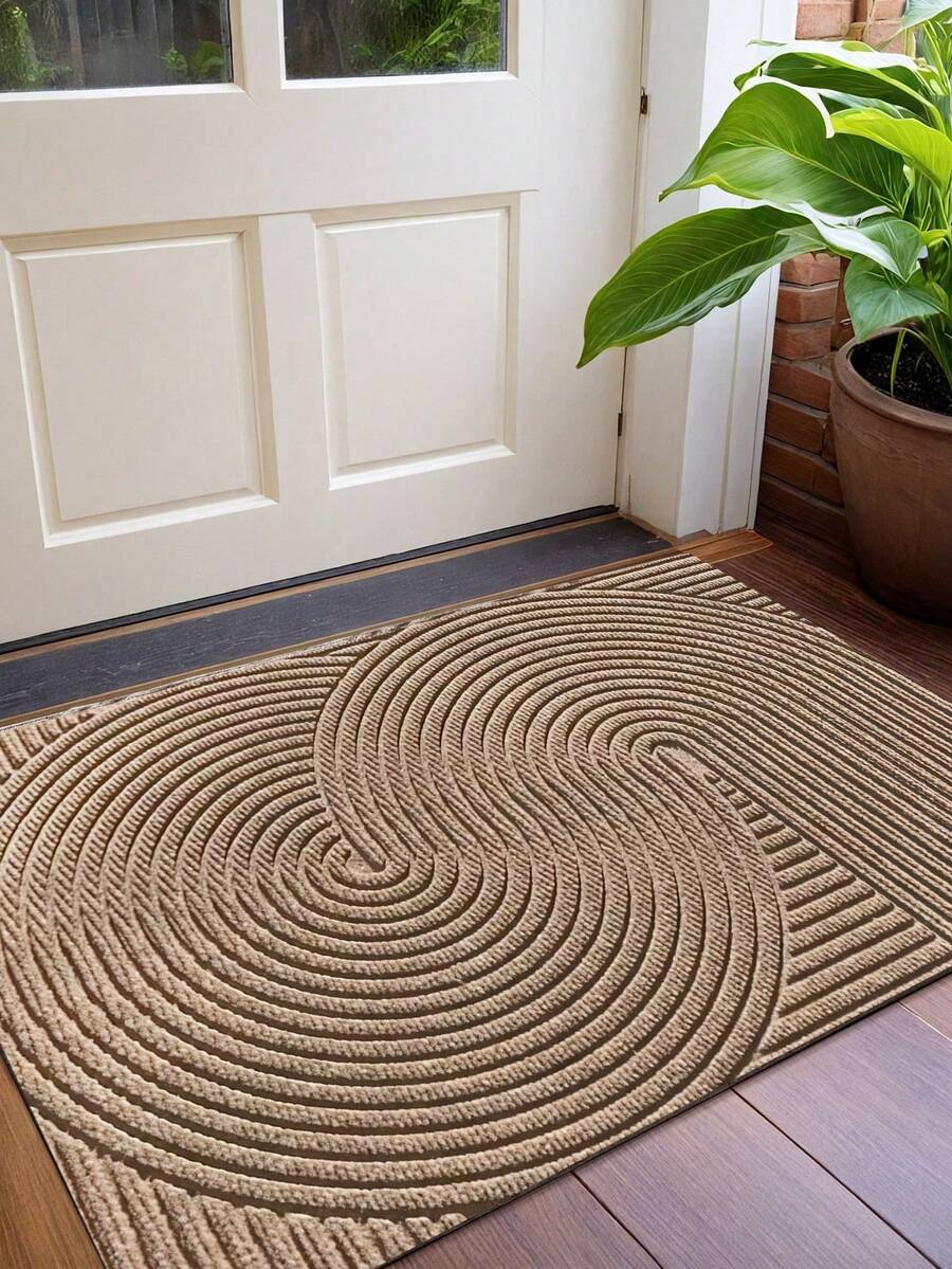 1pc Khaki Geometric Striped Rug, Made Of Stain-Resistant Polyester, Non-Slip And Easy To Clean, Suitable For Patio, Indoor, Outdoor, Garden, Hallway, Home Decor, Bathroom Rug, Floor Rug, Outdoor Rug, Bathroom Accessories - Khaki - View 1