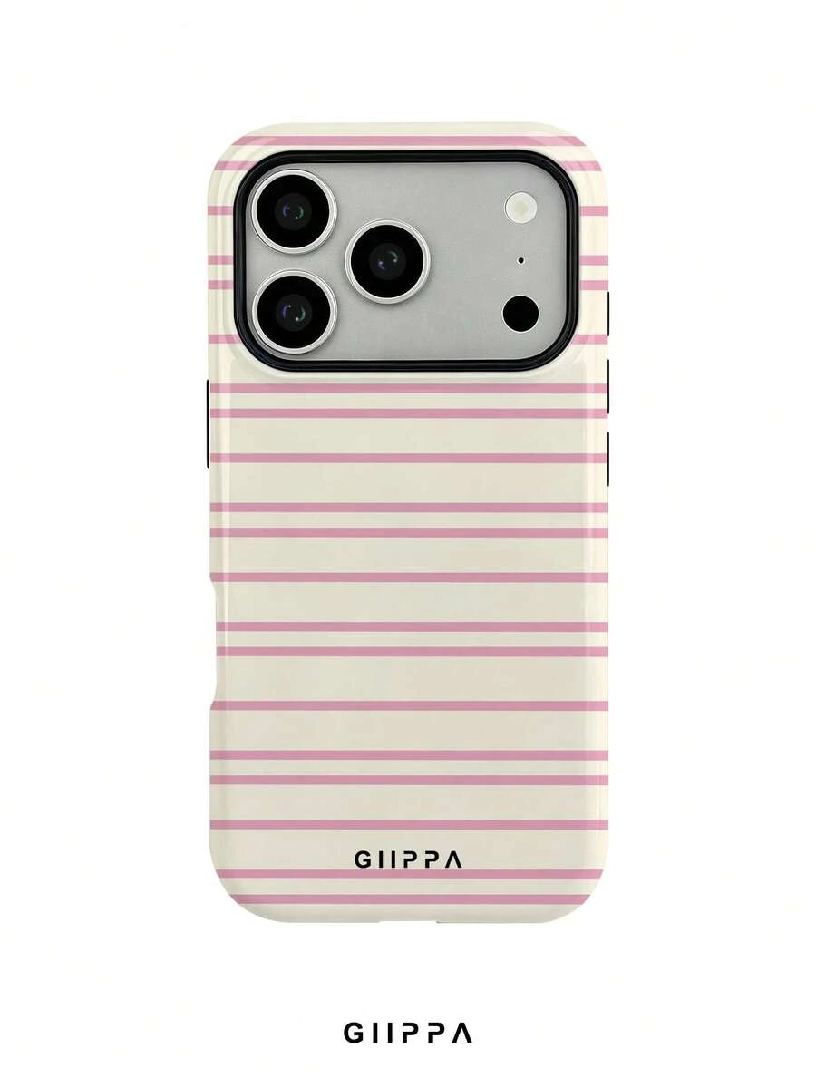 GIIPPA 1件奶油白與亮粉色條紋圖案設計手機17 Pro Max保護殼,適用於手機16 Pro Max、15 Pro Max、14 Pro Max,韓式時尚有趣手機殼,相容於11/12/13/14/15/16 Pro Max Plus,優雅設計男女皆宜,聖誕節、情人節、復活節、婚禮季與生日送女友的理想禮物 - 多色1 - 查看 1