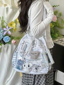 1 buah Tas Ita Gaya Jepang Baru, Modis, Kasual, Lucu, Manis, Motif Polkadot, Tali Serut, Kapasitas Besar, Ringan, Nilon, Multifungsi, Tas Bahu/Selempang/Ransel untuk Anak Perempuan, Belanja Sehari-hari, Bepergian, Pesta, Liburan, Hadiah - MultiWarna - View 3