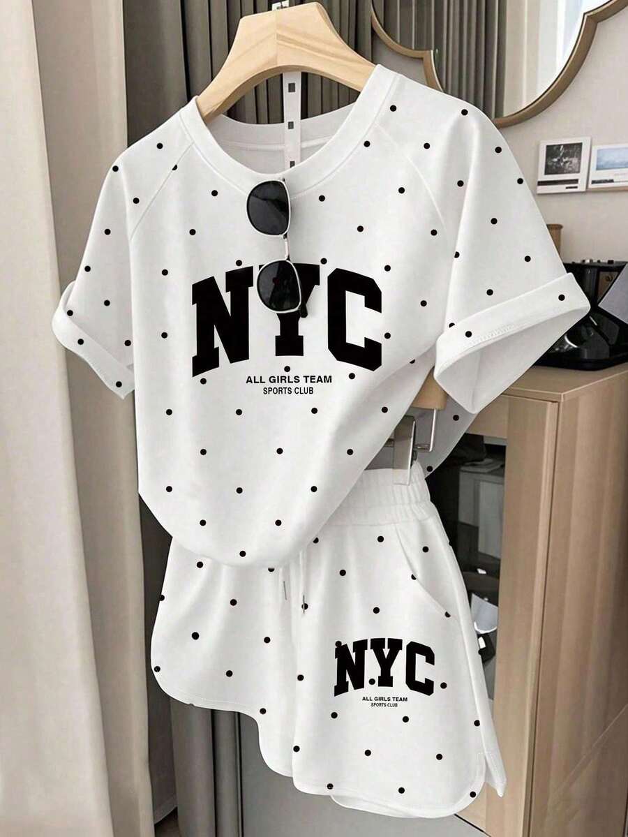 Resyla Women's T-Shirt And Shorts Set, Solid Yellow, Summer Casual Wear, Graphic Design, Stylish, Versatile, For Daily Wear, Outdoor Activities, Shopping, Travel UQVO - 多色 10 - 查看 1