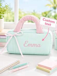 Personalized Name Pencil Case, Customized Pencil Pouch, Cute Stationery Storage Bag, Large Capacity Zipper Makeup Organizer, Portable Travel Storage Bag, School Supplies Organizer, Customized Text Gift, Back To School Stationery Gift - Multicolor - View 5