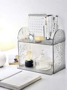 1pc Black Cosmetic Storage Box, Acrylic Double Layer Elevated Cosmetic Display Rack, Vanity Tray, Desktop Organizer, Dorm Storage, Suitable For Vacation Beach, Bathroom, Bedroom And Other Occasions,Bedroom Room Decor,Back To School - Black - View 7