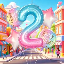 Dreamy Gradient Birthday Theme Balloon Set, Includes Gradient Number Balloons, Printed Balloons And Star Balloons, Suitable For Dreamy Style Birthday Party Decoration, Children's Theme Party And Other Occasions - View 5