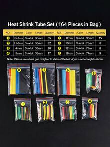 164pcs Heat Shrink Tubing Cable Repair Kit, Multi-Color Cable Sleeve Set, DIY Cable Protection Sleeve, Suitable For USB Type C Android Charging Cable, Cable Organizer Accessories, Multiple Sizes Repair Kit, Suitable For Phone Electronic Accessories, Home Office Supplies - Multicolor - View 10