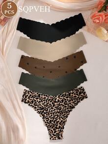 SQPVEH 5pcs/Pack Women's Seamless Wavy Edge Triangle Panties, Comfortable Sexy Skin-Friendly Fabric - Multicolor - View 6