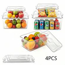 3/4PCS Fridge Organizer Clear Plastic Storage Box With Lid Fridge Cabinet Organizer Kitchen Container - View 8