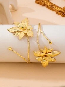 1 Stück modisches, vielseitiges, elegantes und raffiniertes Blumen-Manschettenarmband, geeignet für den täglichen Gebrauch oder Urlaub für Frauen - Goldgelb - Übersicht 5