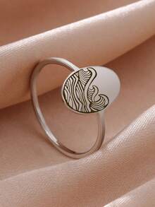 Simple Sea Wave Rings Engraved Oval Rings For Women Copper Minimalist Finger Ring Birthday Gift Jewelry - Silver - View 5