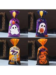 50/25pcs/1pc-Halloween Gift Bags, 5 Designs, Featuring Skull, Ghost, Black Cat And Pumpkin Prints, Halloween Party Supplies, Halloween Trick Or Treat Party Supplies, Halloween Decorations, Suitable For Packaging Cookies, Candies, Nougat And Small Snacks - Multicolor - View 8