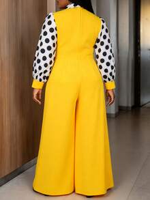 AOMEI Damen Große Größen eleganter & anmutiger gelber Polka Dot Langarm Jumpsuit mit hoher Taille und weitem Bein, Büro Party formelle Business Damen Arbeitskleidung, Schulanfang Abschlusssaison, Business Präsentation, Damen Arbeitsplatz Pendeln Party formeller Business Anzug - Gelb - Übersicht 3