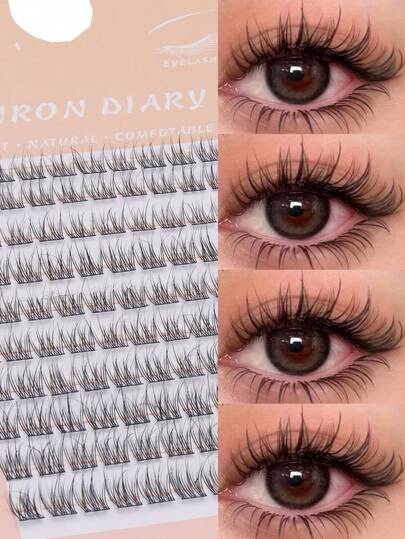 120 Clusters C Curl False Eyelashes Mixed Length 10-12mm Natural Fishtail Crisscross Style Soft & Unique Lashes Reusable For Daily Life, Wedding, Dating, Party, Music Festival, Christmas, Halloween