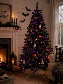 1pc Black Halloween Decorative Tree, Tree Body Only Without Hanging Lights, Black Christmas Tree, Black Holiday Tree, Artificial Pine Needle Tree, Faux Black Pine Tree, Black Pine Branch Tree, Black Tree-Shaped Ornament, Standing Floor Tree, Tree With Stand - Black Tree - View 9