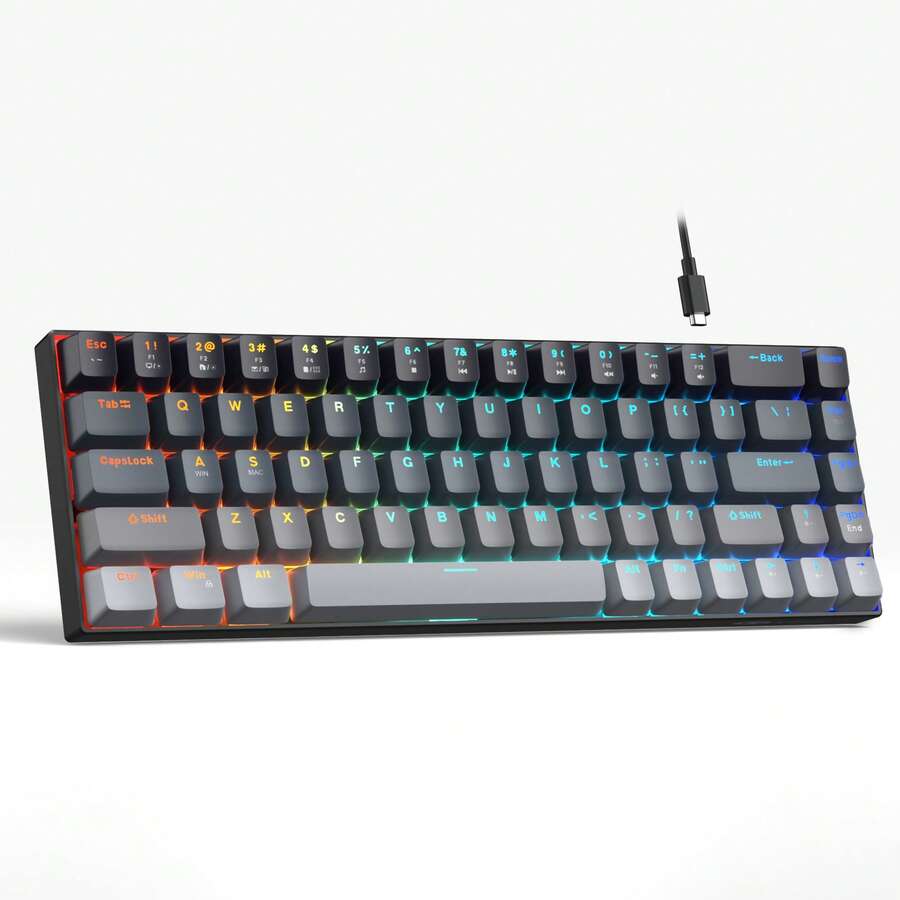 MageGee -BOX Wired Real Mechanical Keyboard, 60% 68 Keys, Mini Design, RGB Backlit, Shine-Through Keycaps, Red Switch Gsming Keyboard For PC/Laptop/Gaming/Office/Gift - View 1