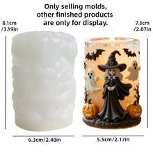 Aromatherapie-Kerzen-Silikonform mit Hexe, Kürbis, Geist und Fledermaus, schöne Magier-Halloween-Themen-Kerzenform, prachtvolle Hexe Relief-Harz-Gips-Form, Zement-Beton-Ton-Form, Heimdekoration, Halloween-Geschenk - A - Übersicht 6
