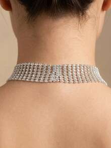 1/2pcs Women's Shiny Rhinestone Mesh Necktie, Elegant Sequin Diamond Choker Necklace, Luxury Evening Party Ball Wedding Accessory - Multicolor - View 6