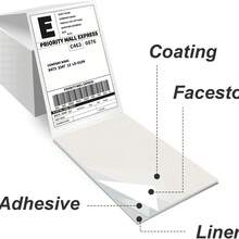 1 Stack Of 4-Inch X 6-Inch Direct Thermal Printer Labels, 500 Labels Per Stack. Folded For Thermal Printer Paper, Commercial-Grade Thermal Printer Stickers, Perforated Thermal Printer Labels. - 1 Stack Of 500 Sheets - View 4
