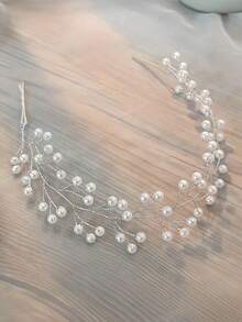 1pc Versatile Simple Faux Pearl Bridal Hairband Clip Fixed Headband - White - View 1