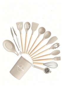 5/12/14/36pcs Kitchen Cooking Utensils Set,Non-Stick Silicone Cooking Kitchen Utensils Spatula Set With Holder, Wooden Handle Silicone Kitchen Gadgets Utensil Set - Multicolor - View 16