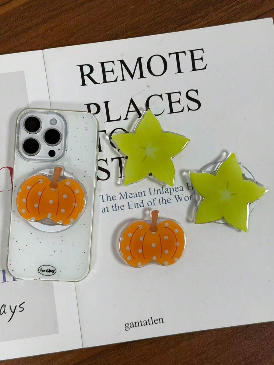 Pumpkin Starfruit Phone Stand, Stable Desktop Phone Holder With Telescopic Stand And Pop-Out Socket Phone Grip - Multicolor - View 1