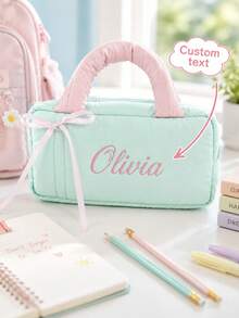 Personalized Name Pencil Case, Customized Pencil Pouch, Cute Stationery Storage Bag, Large Capacity Zipper Makeup Organizer, Portable Travel Storage Bag, School Supplies Organizer, Customized Text Gift, Back To School Stationery Gift - Multicolor - View 8