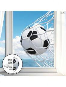 1PC Football Net Window Sticker - Double-Sided Football Sticker, Reusable, Sports Theme Glass Decoration, Beautiful Home Decor For Men's Exclusive Space - Football Net Window Sticker - View 5
