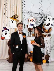 24/12PCS/1PC-Cute Cartoon Ghost Halloween Hanging Spiral Decoration, Witch Hat, Ghost, Bat Paper Spiral Tassel, Halloween Hanging Decoration, Halloween Party Supplies, Halloween Decoration, Autumn Halloween Decoration, Halloween Pendant Light Decoration, Suitable For Home Fireplace Indoor Party Decoration Supplies - Multicolor - View 4