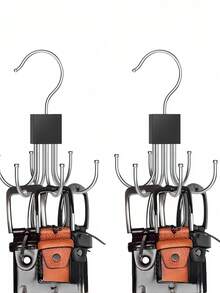 1/2 Pack 6-Claw Metal Hook, 360° Rotating Belt Rack, 6 Hooks Total, Rotatable Belt Storage Rack, Wardrobe Belt Organizer, No-Drill Dorm Closet Storage Hook, Multi-Function Home Coat Hook; Suitable For Storing Vests, Bags, Belts, Underwear, Panties, Scarves And Ties, Can Be Used As Bathroom Accessories, Home Decor, Christmas Decoration - Black - View 3