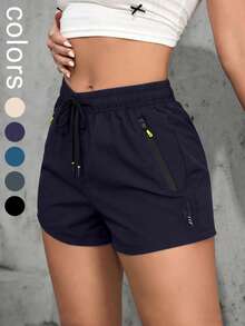 Women's Casual Sports Shorts, Elastic Waist With Drawstring, Suitable For Running, Sports, And Casual Wear In Summer - Navy Blue - View 6
