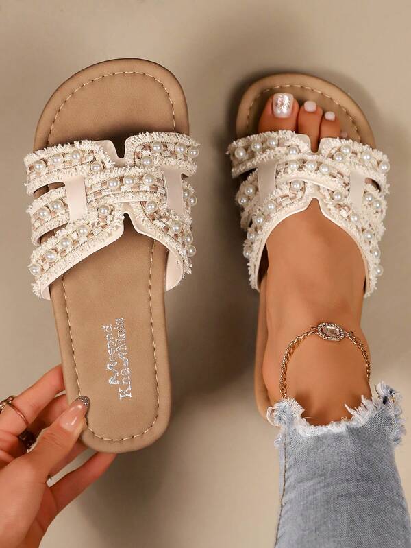 Fashion Women's Hollow Out Faux Pearl Outdoor Wear Spring/Summer New Versatile Women's Sandals, PU Material/Artificial Leather