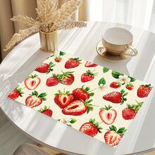 1pc/4pcs/6pcs/8pcs Strawberry Print Pattern, Suitable For Dining Table, Breakfast Mat, Coffee Bar, All Season Decoration, Washable Table Mat, Room Decor, Kitchen Dining Table Mat, Indoor/Outdoor Party Decoration, Home Decor, Ideal Gift - Multicolor - View 6