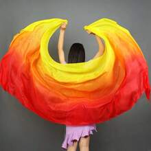 1pc Gradient Rainbow Multicolor Faux Silk Belly Dance Hand Veil, Soft Flowy Gradient Color Dance Scarf, Lightweight Dance Accessory For Women, Perfect For Belly Dance Practice, Stage Performance, Party Show, Carnival, Festival Costume Decoration - Multicolor - View 20