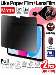 2Pcs/Set Matte Privacy Screen Protector + Camera Lens Protector, PET Anti-Slip Anti-Glare Film, Compatible With IPad 11th A16 2025 11", Air 1-7 / Pro 9.7"/10.5", Multiple Generations Tablet Screen Protector - Black - View 9