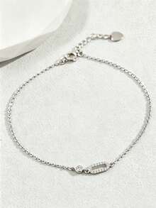 1pc S925 Sterling Silver Minimalist Thin Chain Geometric Anklet For Women, Niche Gentle Style, Versatile For Vacation, Commute And Daily Wear, Adjustable Delicate Small Foot Chain, Gift For Best Friend And Girls On Holidays - Geometry - View 5