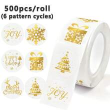 500pcs/Roll Gold Foil Christmas Stickers Deer Horn Gift Box Foil Stickers Holiday Greetings Thank You Self-Adhesive Stickers Decorative Gift Box Seal Stickers School Supplies - Cartoon - View 9