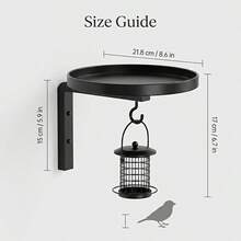 Juego de 5 piezas de baño y comedero para pájaros montado en la pared, bandeja de comida para pájaros de metal a prueba de óxido 2 en 1 con soporte, gancho y tornillos, fácil instalación, adecuado para pájaros silvestres, decoración de jardín al aire libre, patio trasero, patio, valla y balcón - Bañera para pájaros - Ver 8