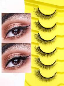 ENCHUW 6 Pairs Full Strip False Eyelashes, Fluffy Natural Lightweight Soft Daily Wear Strip Lashes - Black - View 4