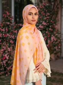 1 pezzo Foulard da donna con stampa geometrica digitale a blocchi di colore giallo, leggero, protezione solare, versatile e alla moda, adatto per l'uso quotidiano in estate - Multicolore - Visualizzare 3