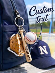 Llavero de béisbol personalizado con nombre, llavero deportivo personalizado, colgante de bolsa de béisbol, soporte para llaves de coche, regalo único para fanáticos del béisbol - Multicolor - Ver 1