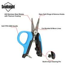 SeaKnight Fishing Scissors With Retractable Lanyard, 4-In-1 Braided Line Cutter, Split Ring Opener, Fishing Gear Accessory - Blue - View 3