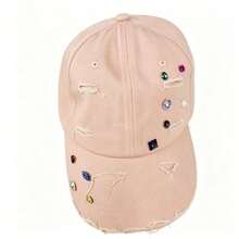 1pc New Korean Style Distressed Baseball Cap For Women, Spring/Summer Sun Protection Rhinestone Sun Hat, Versatile Soft Top Baseball Cap, Makes Face Look Smaller - Multicolor - View 10