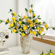 1/2pc Artificial Lemon Branch, 8-Head Faux Lemon With Stem, Kitchen Decor Party Spring Summer Decoration (Yellow) - Multicolor - View 8