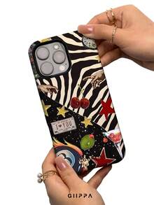 GIIPPA 1 Stück Zebra-Streifen-Unterseite & Englisch-Buchstaben-Muster Design Handyhülle für 17 Pro Max, kompatibel mit 16 Pro Max, 15 Pro Max, 14 Pro Max, koreanischer Stil High-End Mode & Spaß Handyhülle, kompatibel mit 11/12/13/14/15/16 Pro Max Plus, elegantes Design geeignet für Männer und Frauen, perfektes Geschenk für Freundin zu Weihnachten, Valentinstag, Ostern, Hochzeitssaison und Geburtstag! - Verschiedenfarbig - Übersicht 4