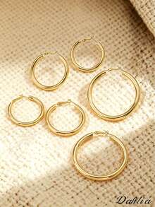 3 Pairs Women's Gold Hoop Earrings Set, Stainless Steel Hoop Earrings, Minimalist Fashion Jewelry, Suitable For Daily Wear And Party - Gold - View 4